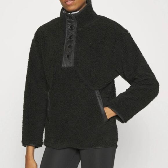 NEW XS Athleta Cozy Sherpa Fleece Snap Front Pullover Quilted Black Sweatshirt - Picture 3 of 9